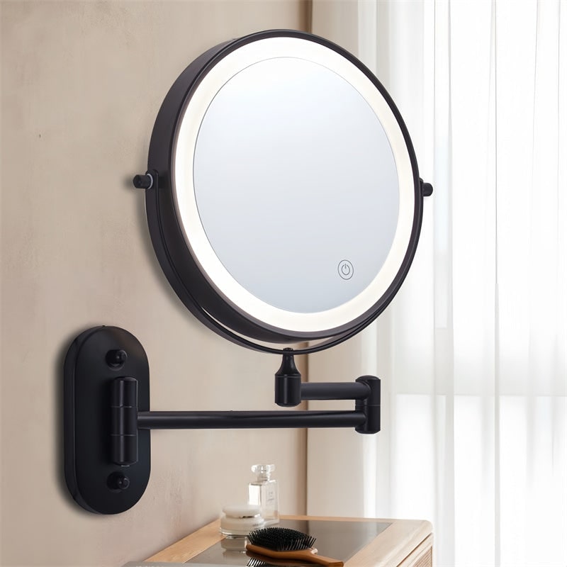 LED Lighted Makeup Mirror with Lights 10x Magnification and Extendable Folding Arm Wall Mount