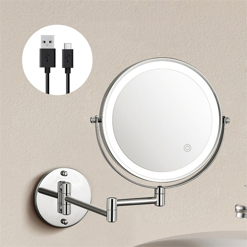 LED Lighted Makeup Mirror with Lights 10x Magnification and Extendable Folding Arm Wall Mount
