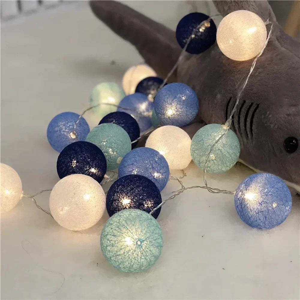 LED String Lights | Woven Cotton Balls & Warm Glow | Battery/USB Powered