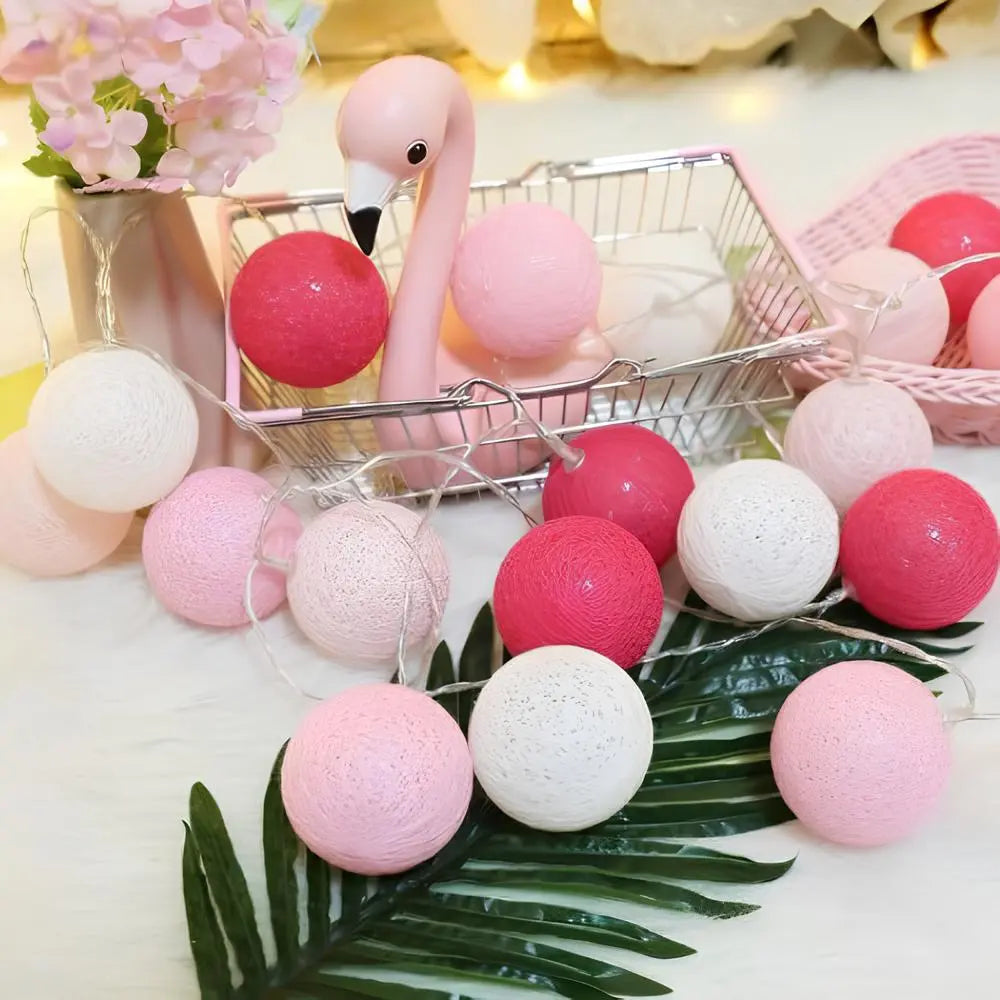 LED String Lights | Woven Cotton Balls & Warm Glow | Battery/USB Powered