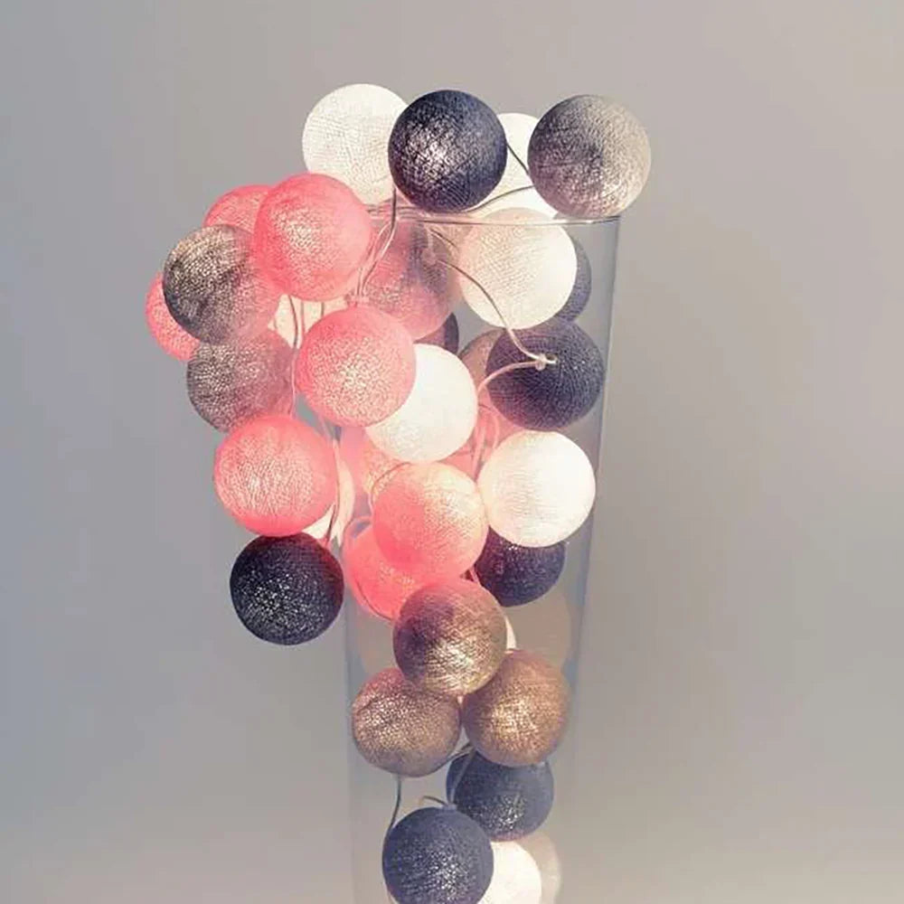 LED String Lights | Woven Cotton Balls & Warm Glow | Battery/USB Powered