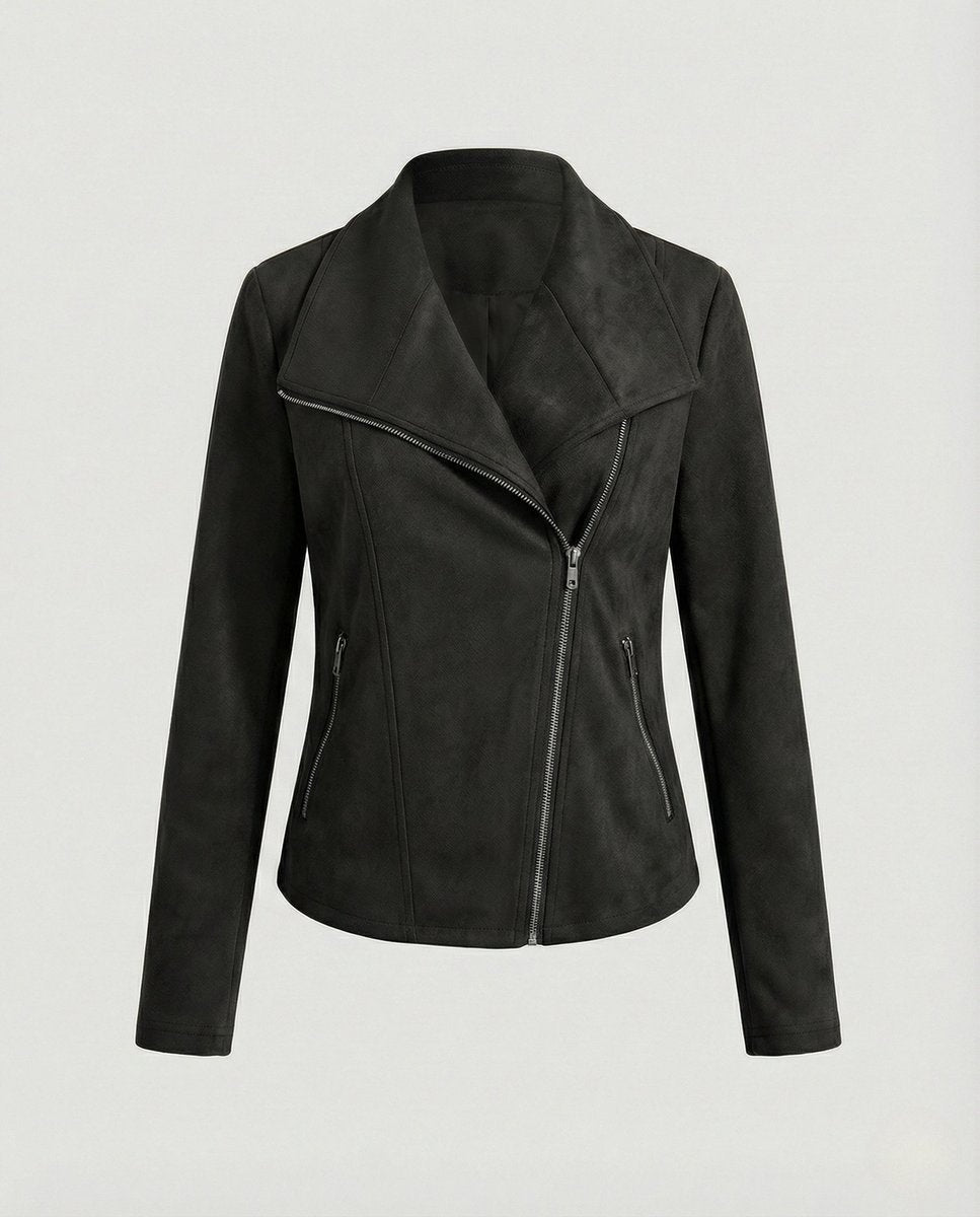 Colette | Women's Faux Suede Moto Jacket Asymmetric Closure