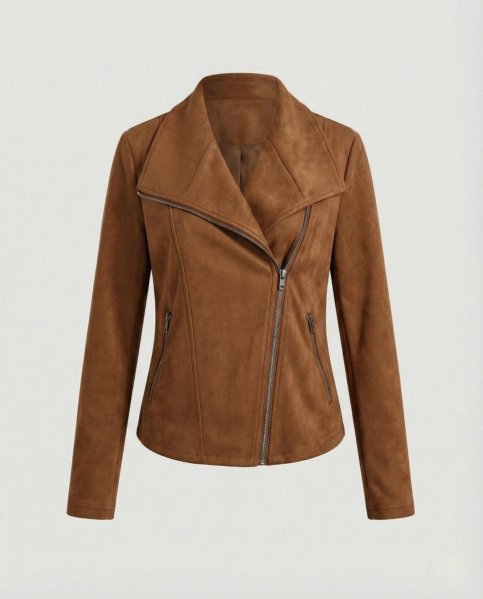 Colette | Women's Faux Suede Moto Jacket Asymmetric Closure