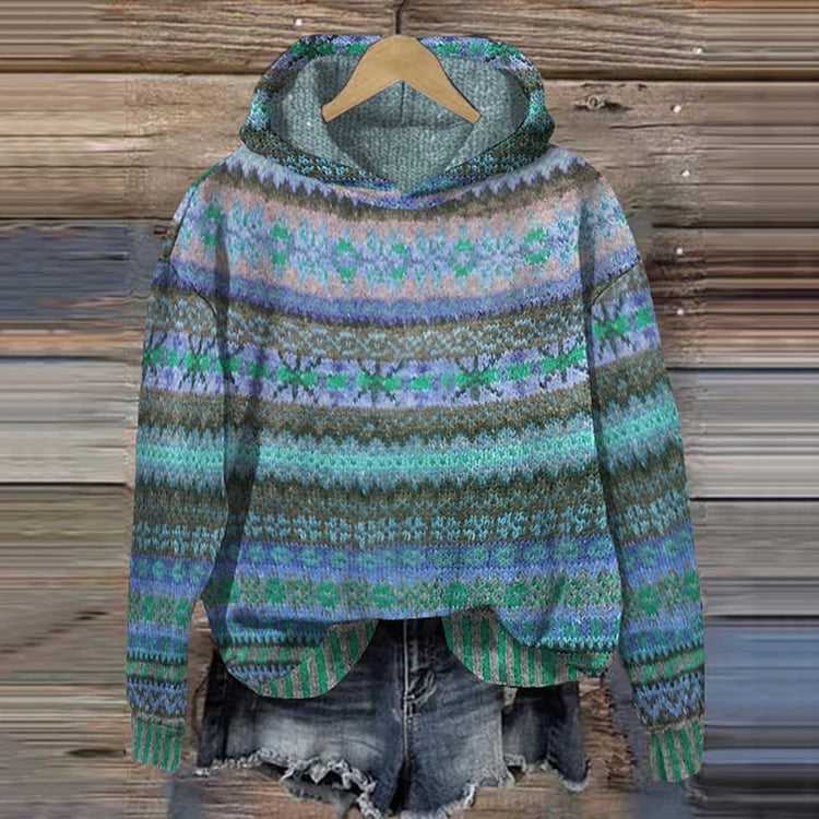 Catherine | Women's Aztec Print Hoodie Knit Pullover