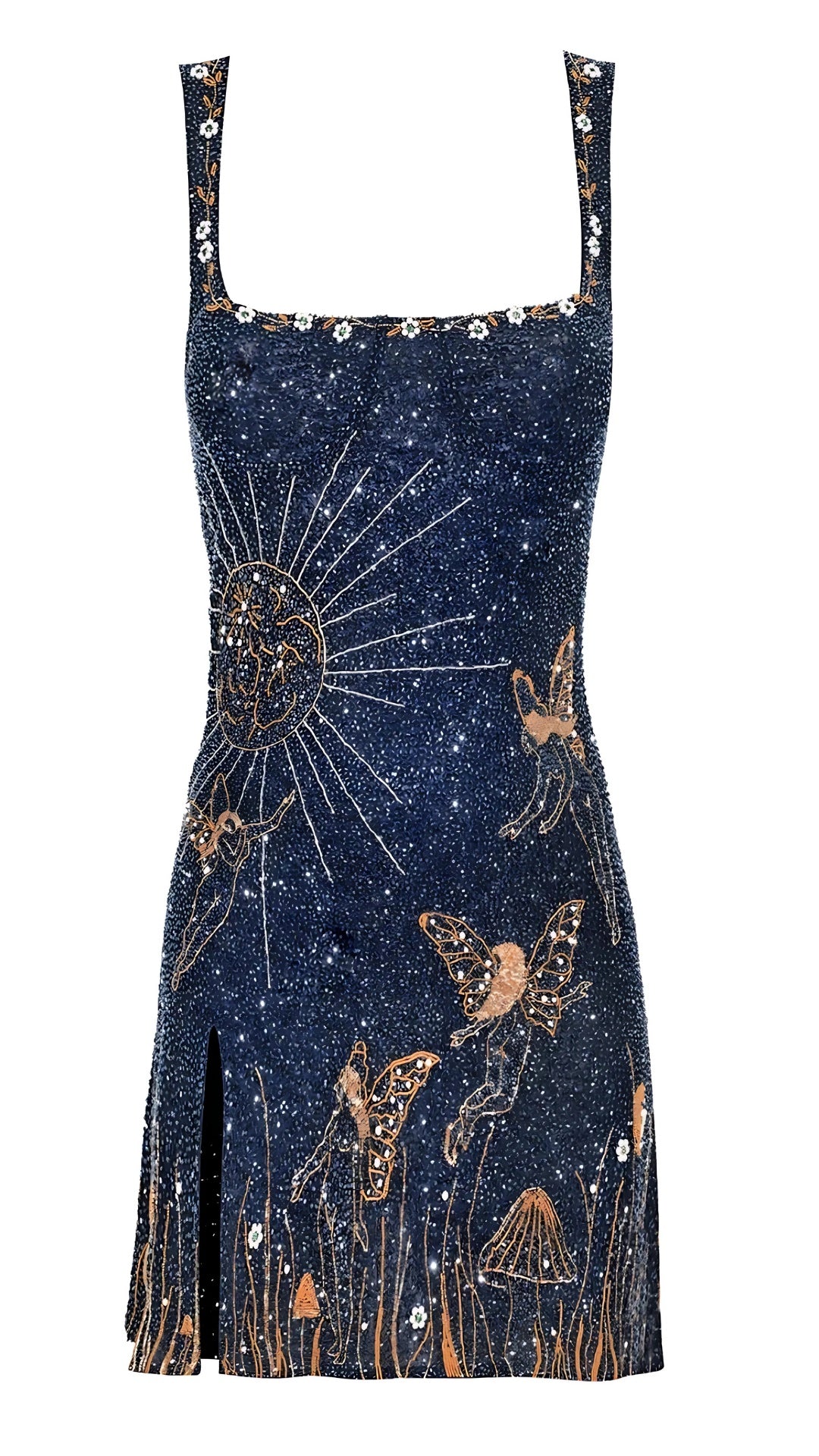 Charlotte | Women's Mini Holiday Party Dress Butterfly Embroidered Square Neck