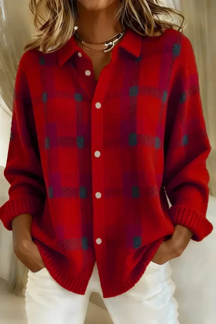 Lettice | Women's Plaid Wool Button-Up Cardigan