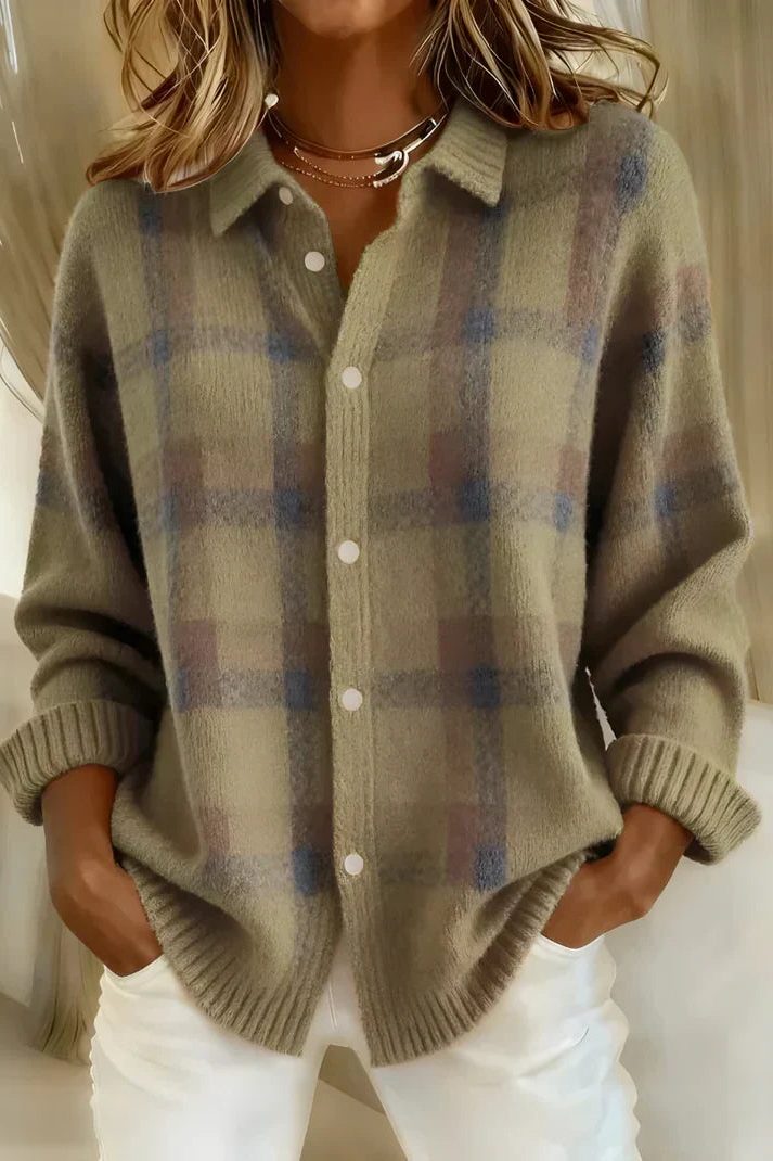 Lettice | Women's Plaid Wool Button-Up Cardigan