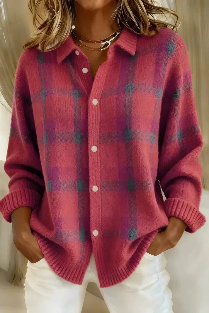 Lettice | Women's Plaid Wool Button-Up Cardigan