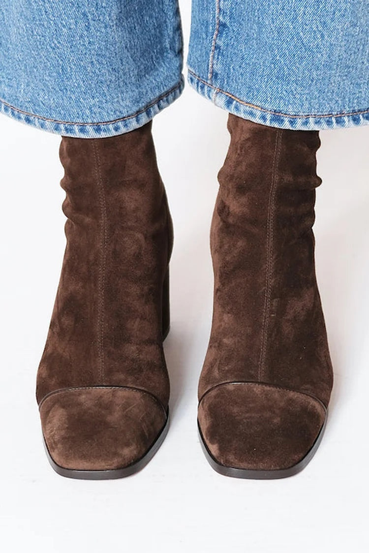 Jessica | Women's Suede Ankle Boots Low Cut Block Heel