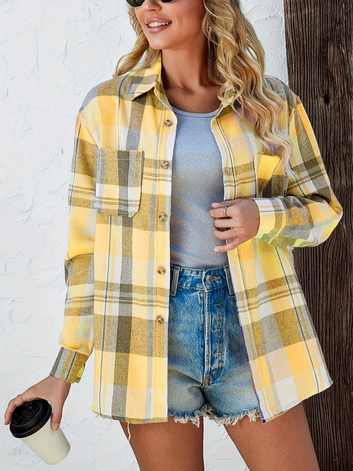 Alexa | Women's Plaid Cotton Shirt Jacket Long Sleeve Oversized Shacket