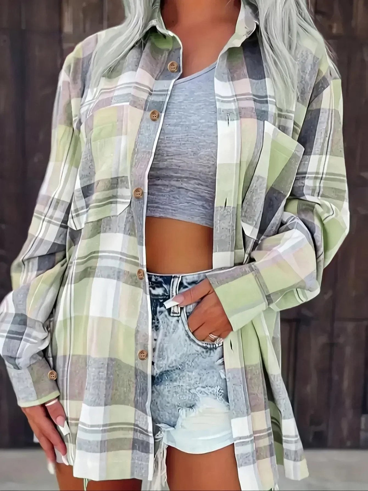 Alexa | Women's Plaid Cotton Shirt Jacket Long Sleeve Oversized Shacket