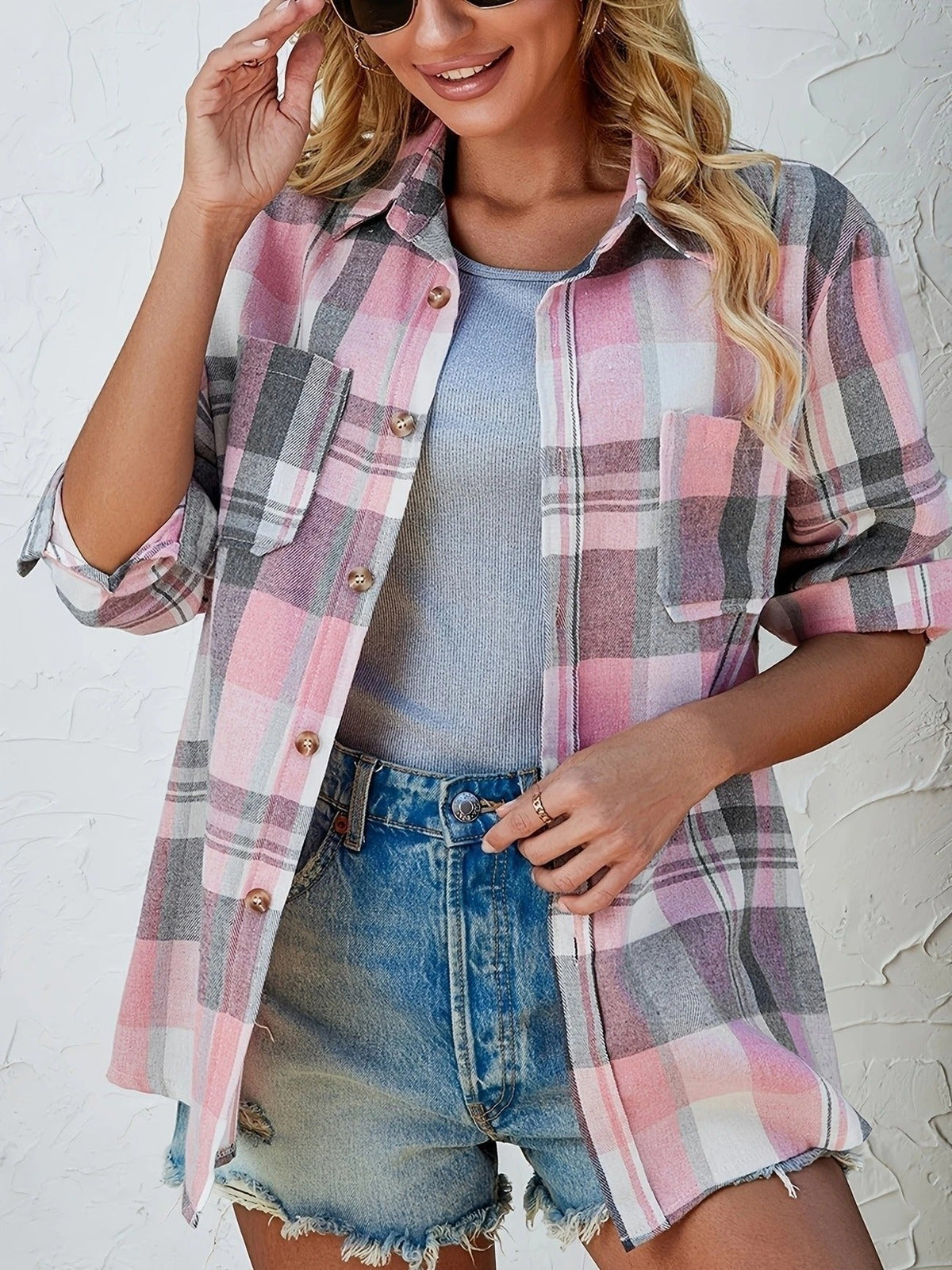 Alexa | Women's Plaid Cotton Shirt Jacket Long Sleeve Oversized Shacket