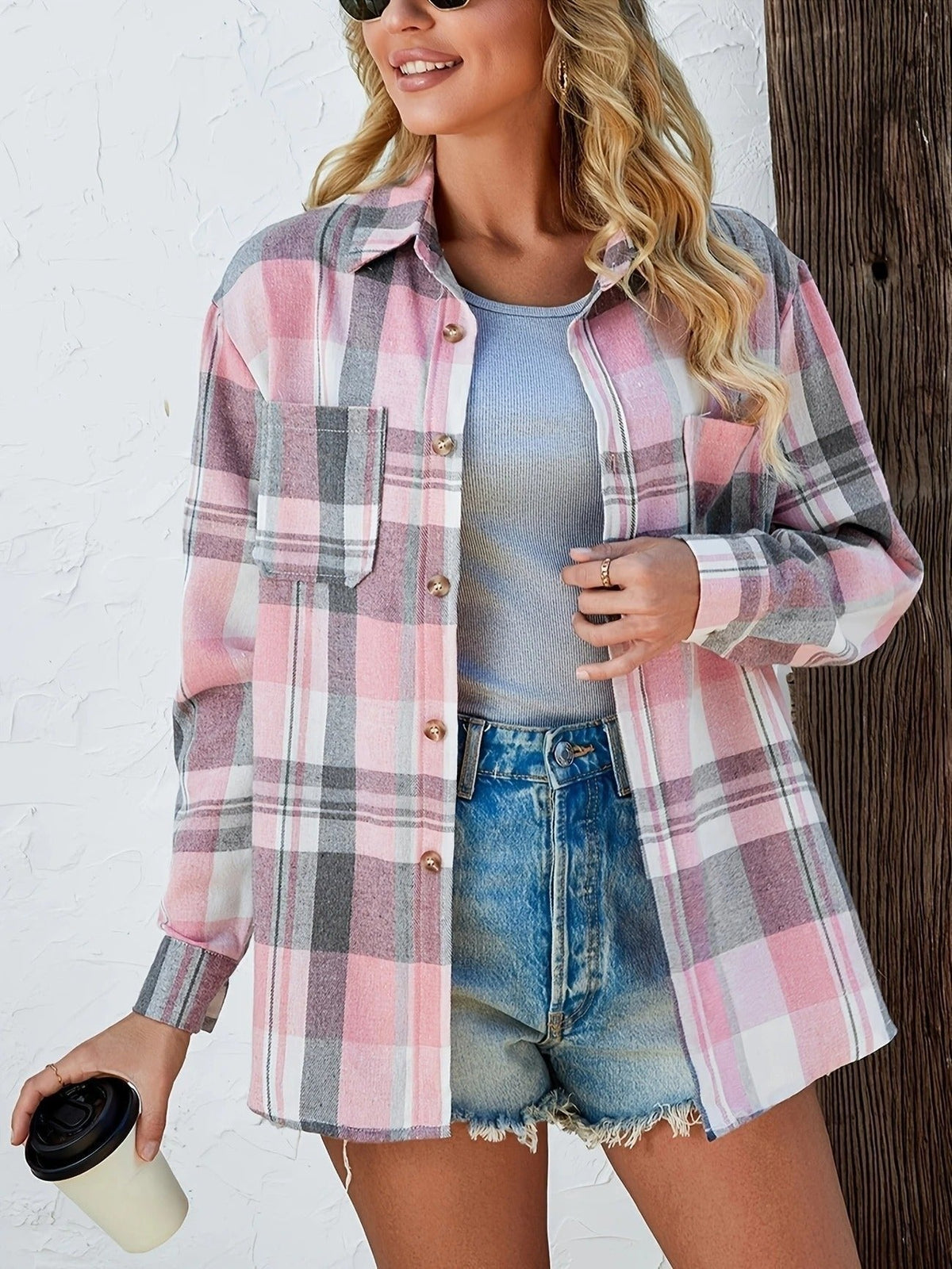 Alexa | Women's Plaid Cotton Shirt Jacket Long Sleeve Oversized Shacket