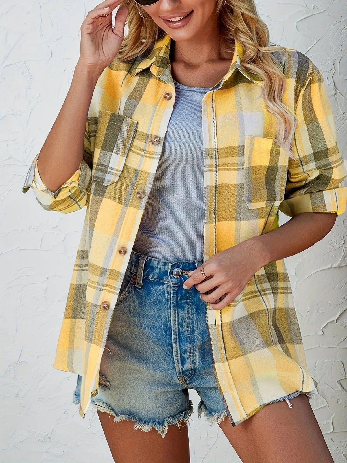 Alexa | Women's Plaid Cotton Shirt Jacket Long Sleeve Oversized Shacket