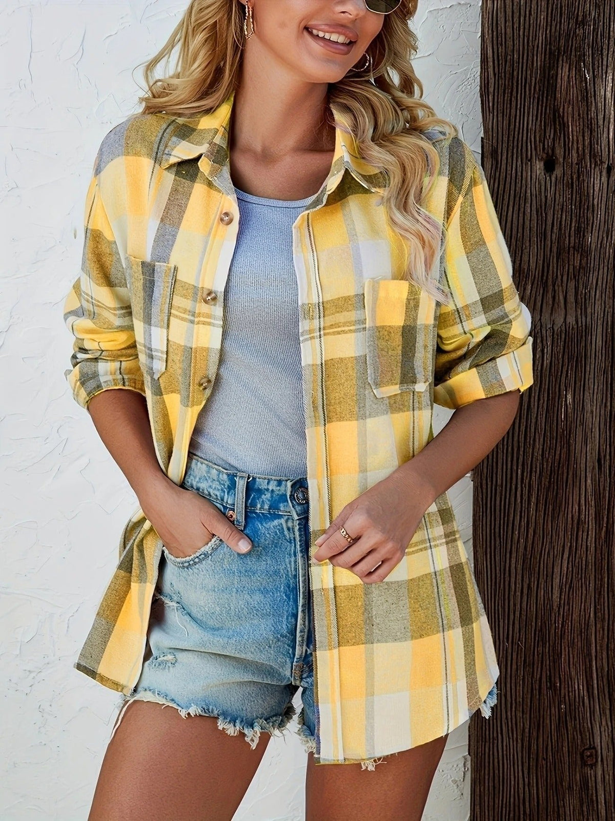 Alexa | Women's Plaid Cotton Shirt Jacket Long Sleeve Oversized Shacket