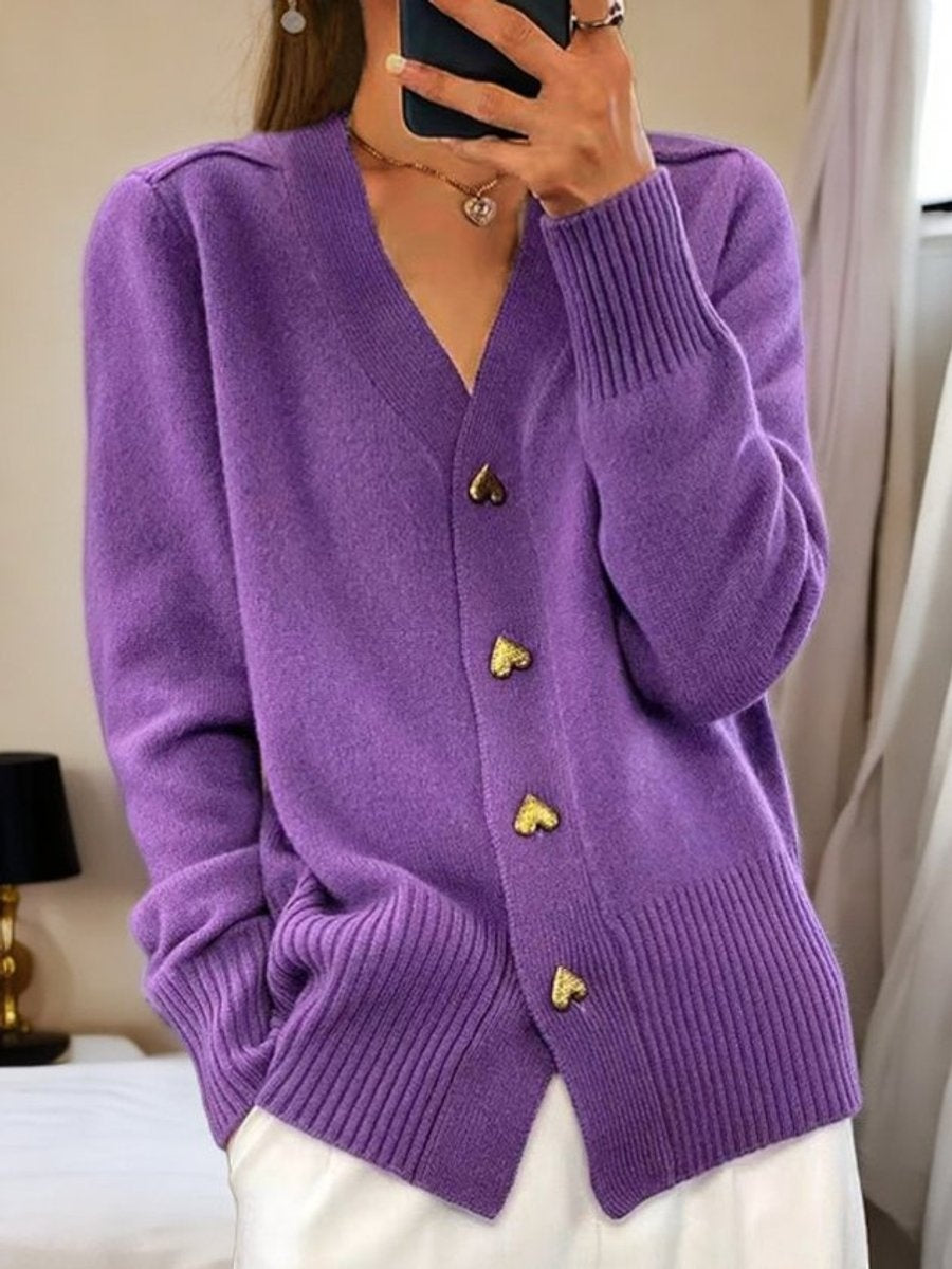 Amy | Women's Knit Cardigan Sweater Heart Buttons V Neck