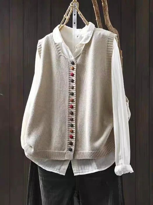 Eleanor | Women's Sleeveless Cardigan Sweater Vest Knit Button Up