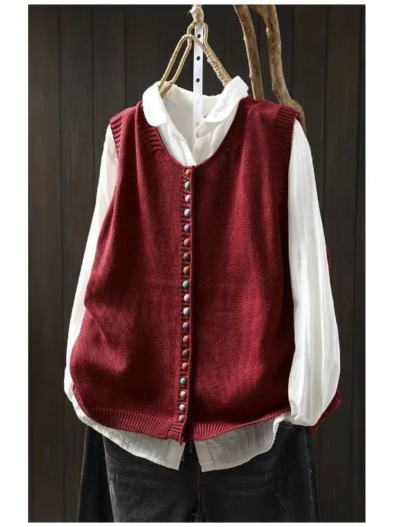 Eleanor | Women's Sleeveless Cardigan Sweater Vest Knit Button Up