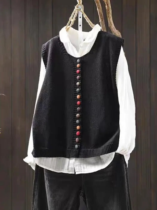 Eleanor | Women's Sleeveless Cardigan Sweater Vest Knit Button Up