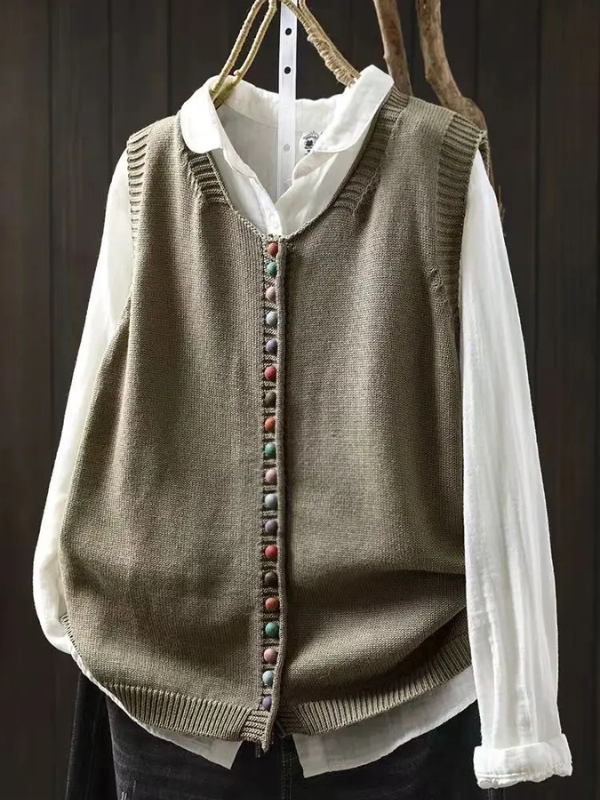 Eleanor | Women's Sleeveless Cardigan Sweater Vest Knit Button Up