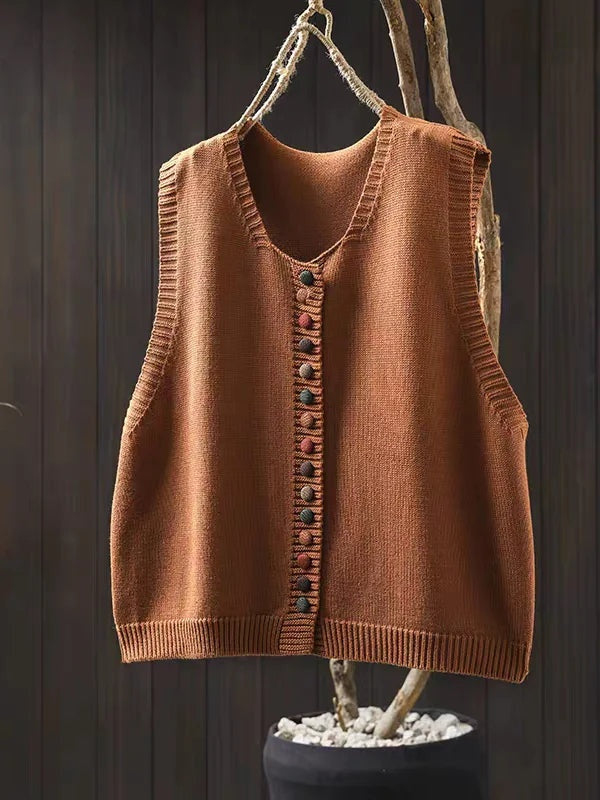 Eleanor | Women's Sleeveless Cardigan Sweater Vest Knit Button Up