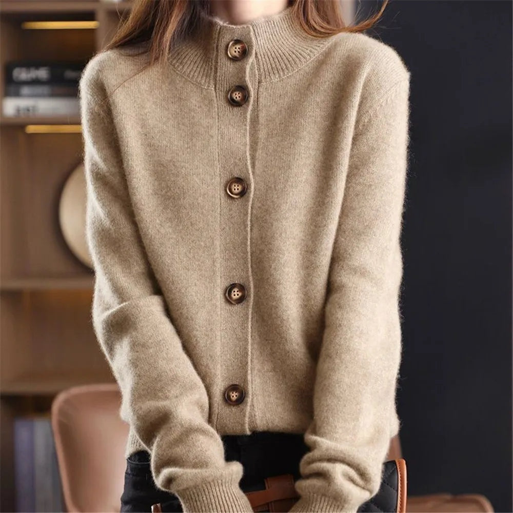 Audrey | Women's Lightweight Wool Sweater Mock Neck Buttons