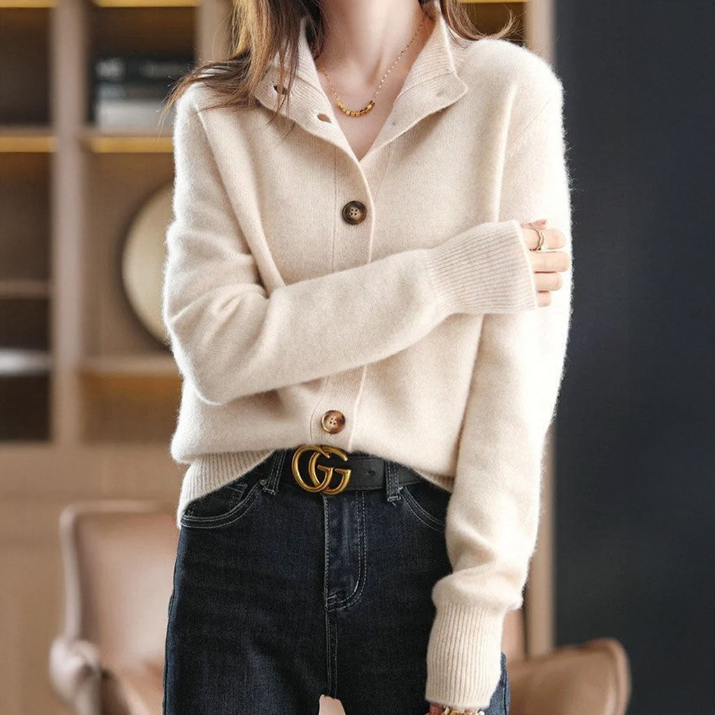 Audrey | Women's Lightweight Wool Sweater Mock Neck Buttons