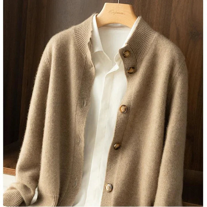 Audrey | Women's Lightweight Wool Sweater Mock Neck Buttons