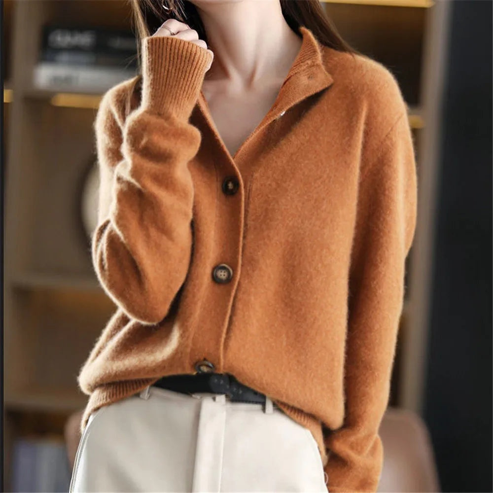 Audrey | Women's Lightweight Wool Sweater Mock Neck Buttons