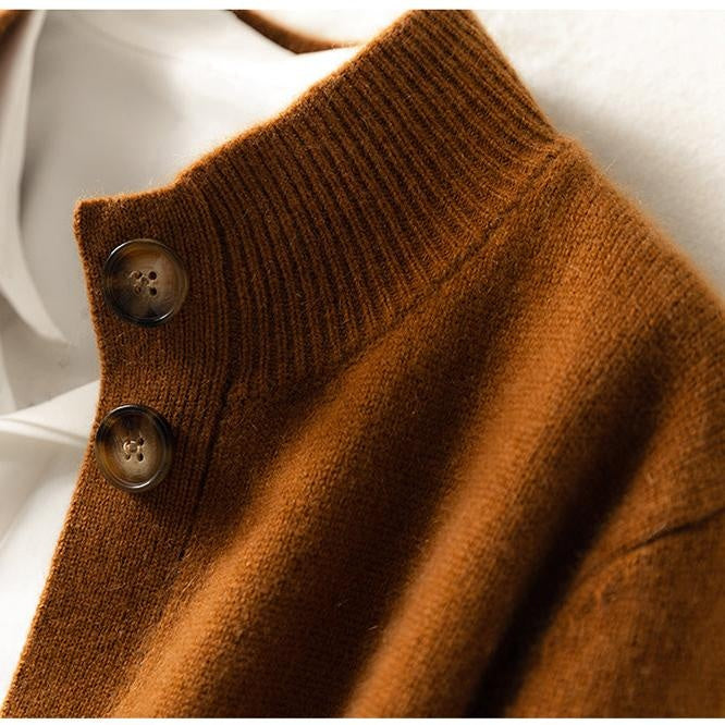 Audrey | Women's Lightweight Wool Sweater Mock Neck Buttons