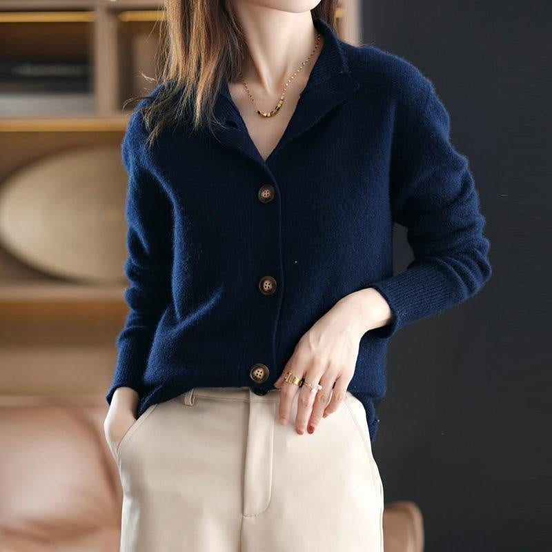 Audrey | Women's Lightweight Wool Sweater Mock Neck Buttons