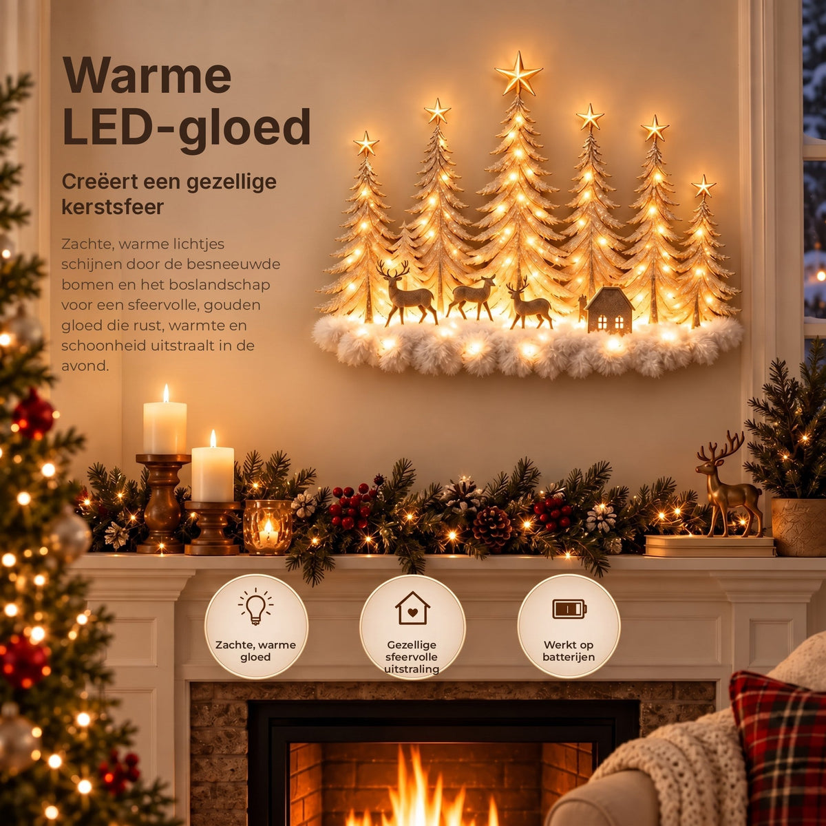 Lighted Winter Forest Wall Decor - 3D Christmas Landscape with Deer and Warm LED Light