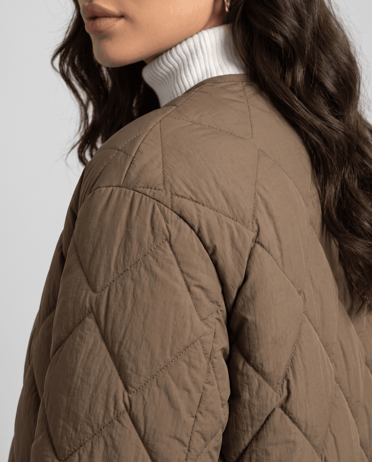Lightweight Duck Down Jacket – Quilted, V-Neck & Snap Front | Shermaine