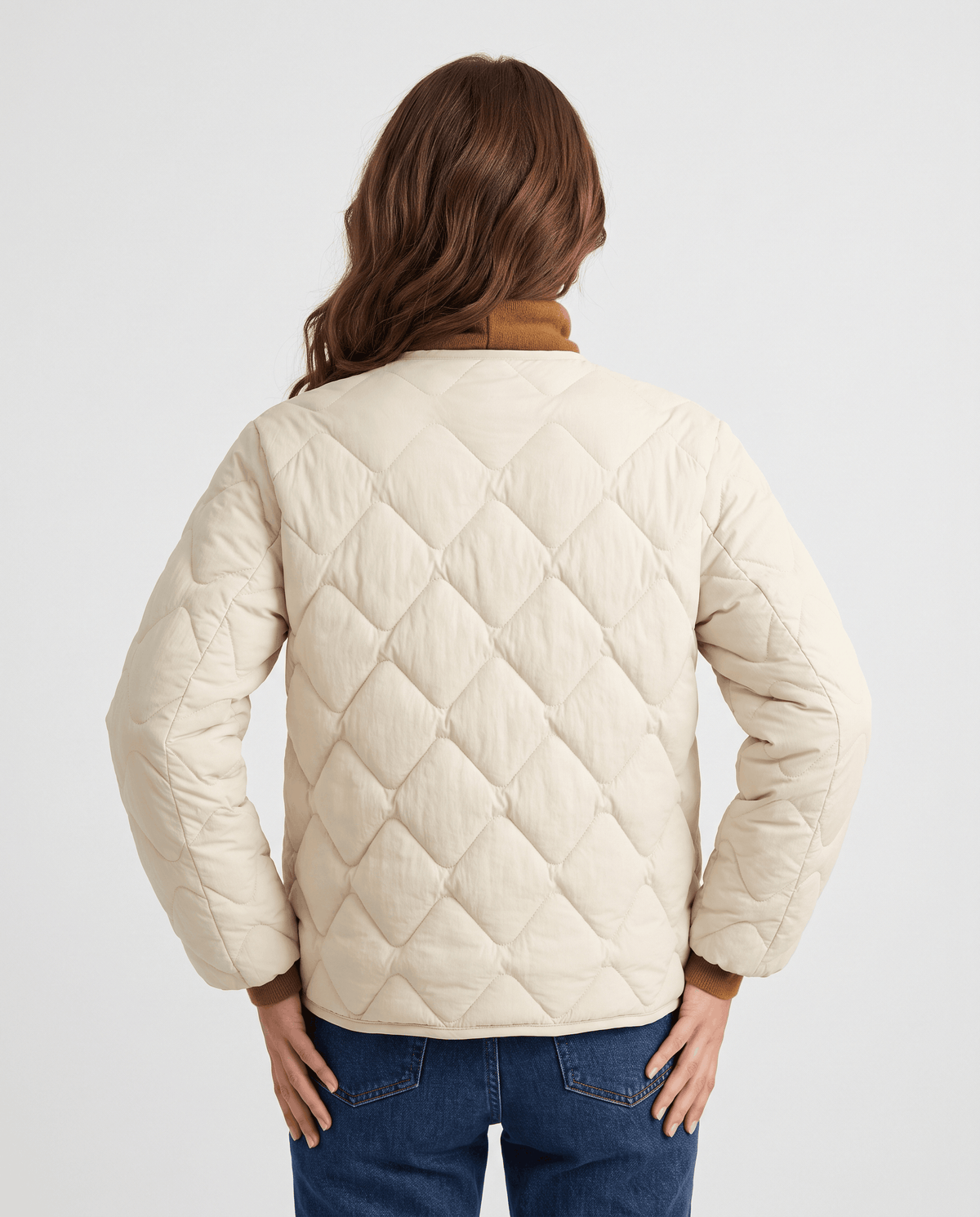 Lightweight Duck Down Jacket – Quilted, V-Neck & Snap Front | Shermaine