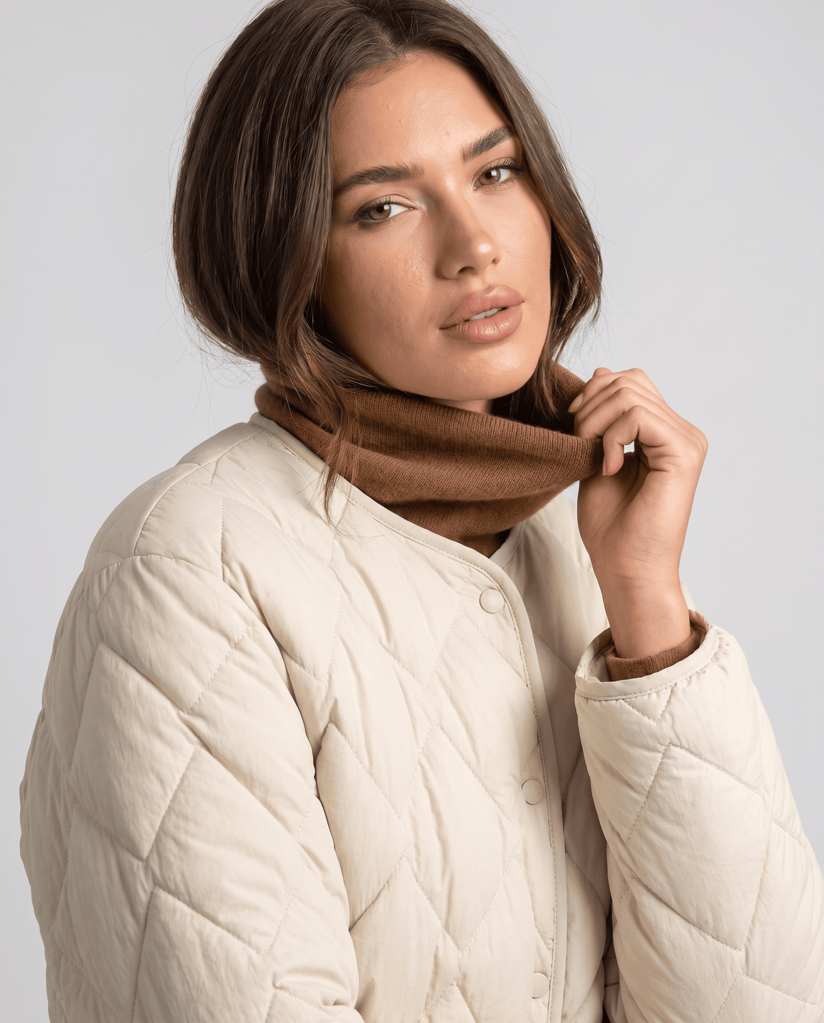 Lightweight Duck Down Jacket – Quilted, V-Neck & Snap Front | Shermaine