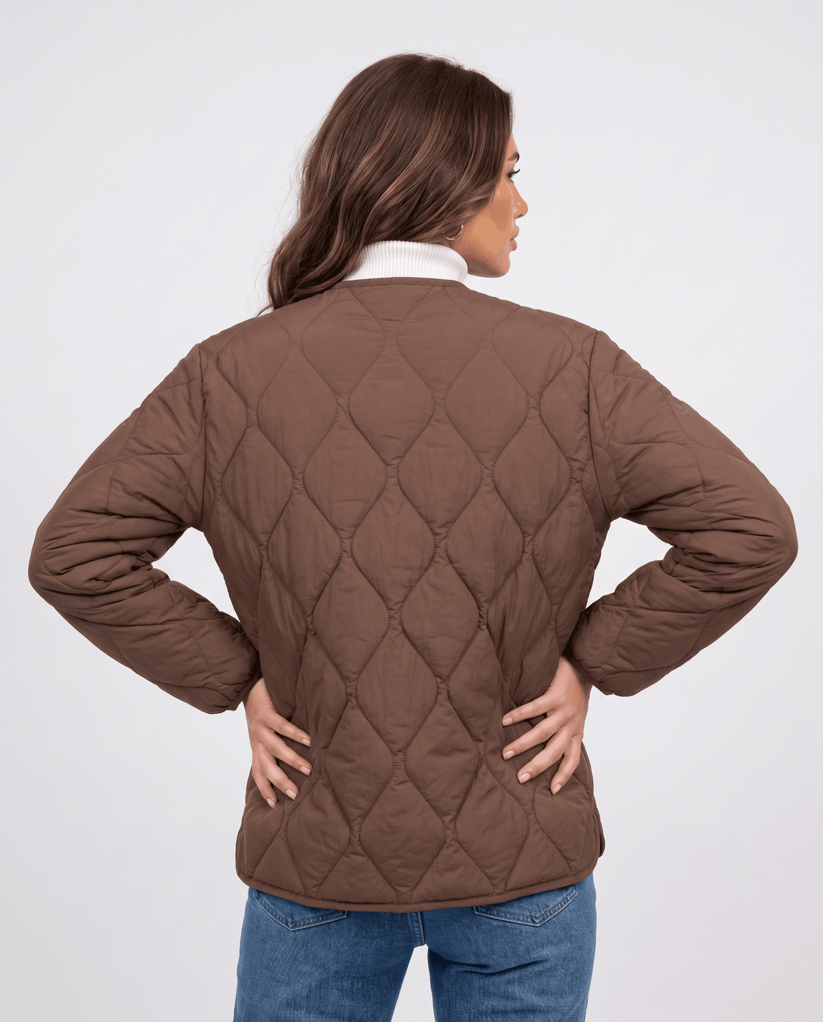 Lightweight Duck Down Jacket – Quilted, V-Neck & Snap Front | Shermaine