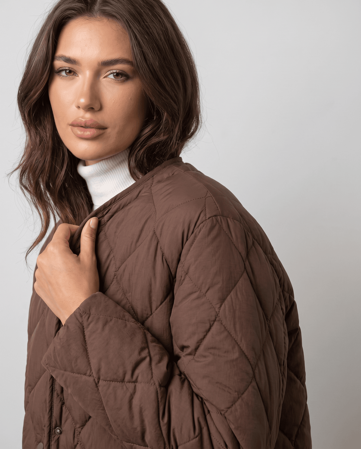 Lightweight Duck Down Jacket – Quilted, V-Neck & Snap Front | Shermaine