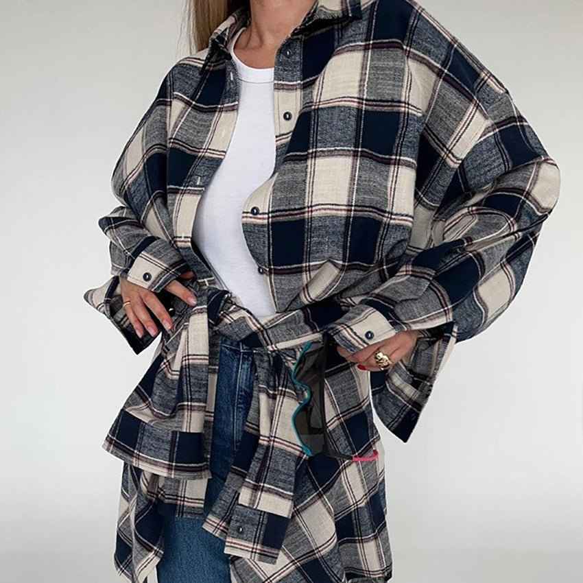 Women's Oversized Checked Button-Up Shirt