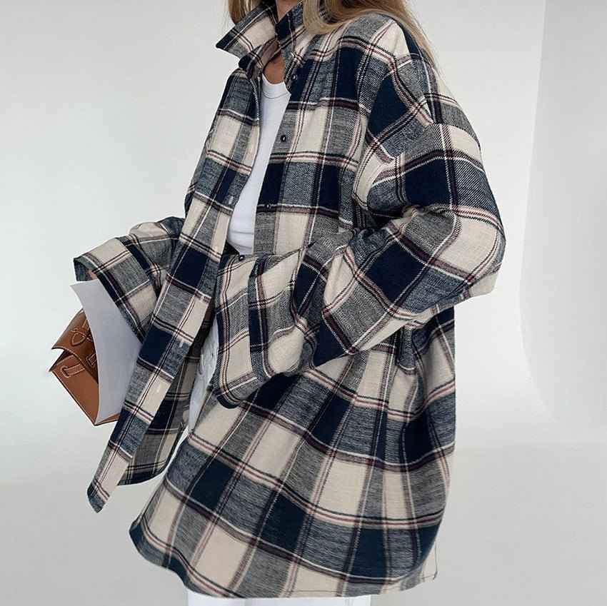Women's Oversized Checked Button-Up Shirt
