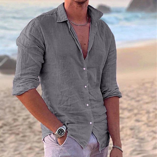Linen Blend Button-Down Shirt for Men