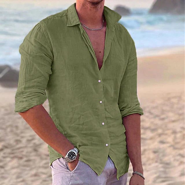 Linen Blend Button-Down Shirt for Men