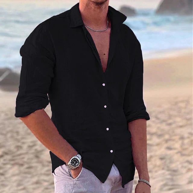 Linen Blend Button-Down Shirt for Men