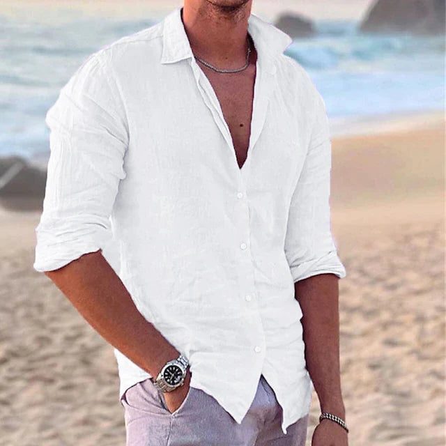 Linen Blend Button-Down Shirt for Men