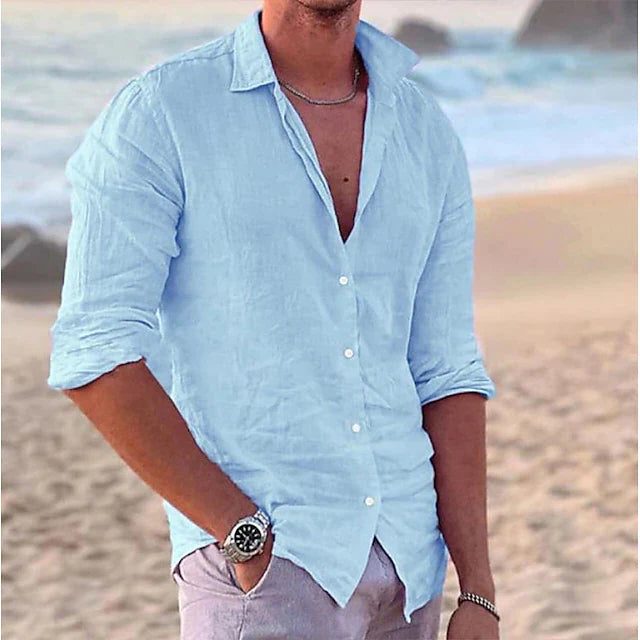 Linen Blend Button-Down Shirt for Men