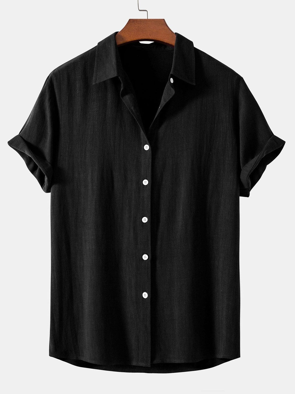 Linen Blend Relaxed Button-Down Shirt for Men