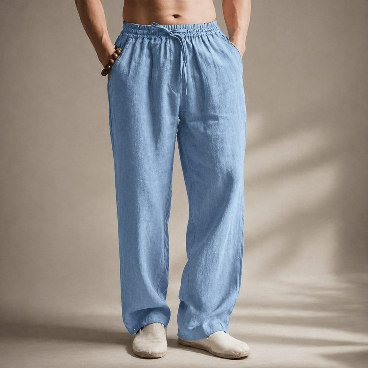 Linen Blend Straight Leg Trousers for Men
