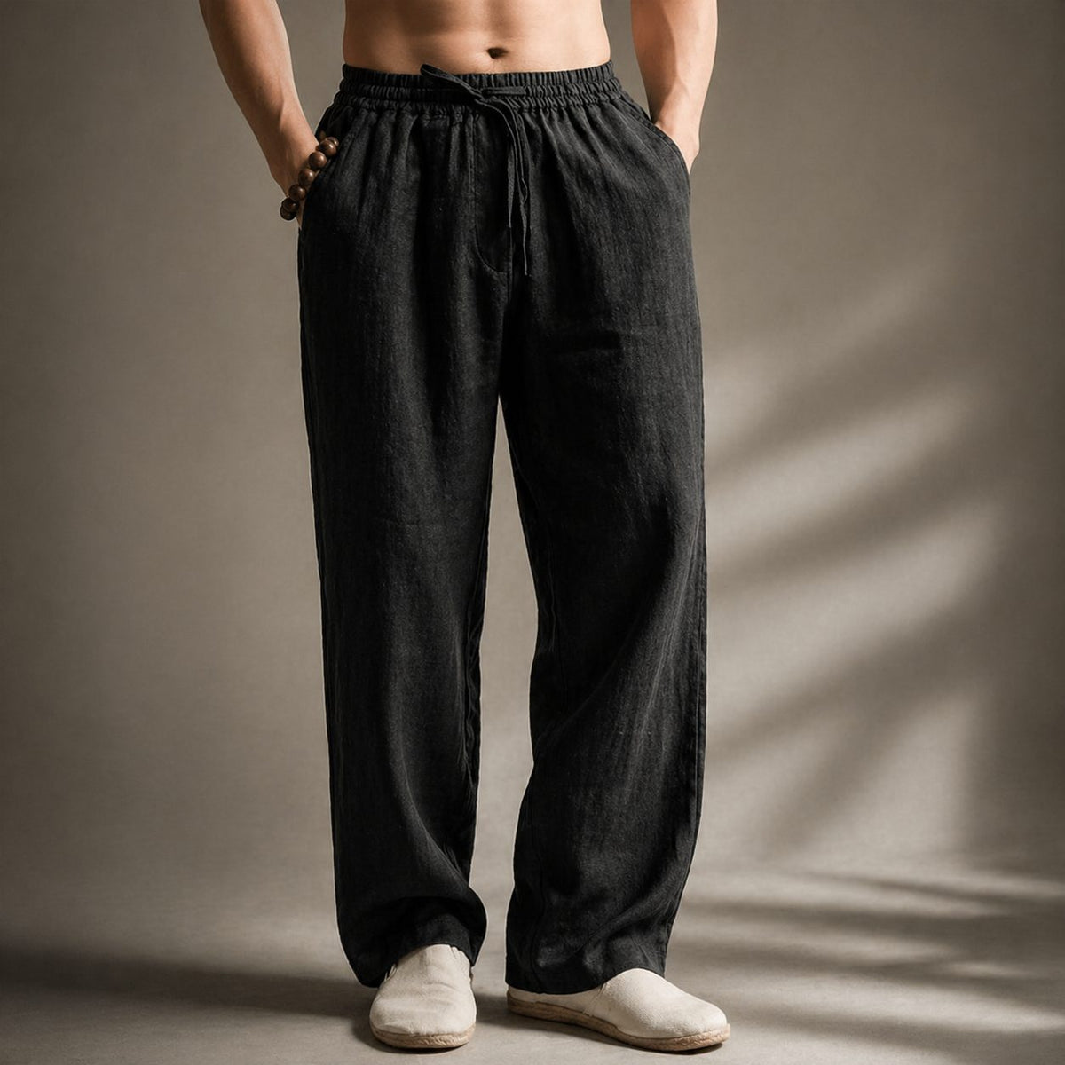 Linen Blend Straight Leg Trousers for Men