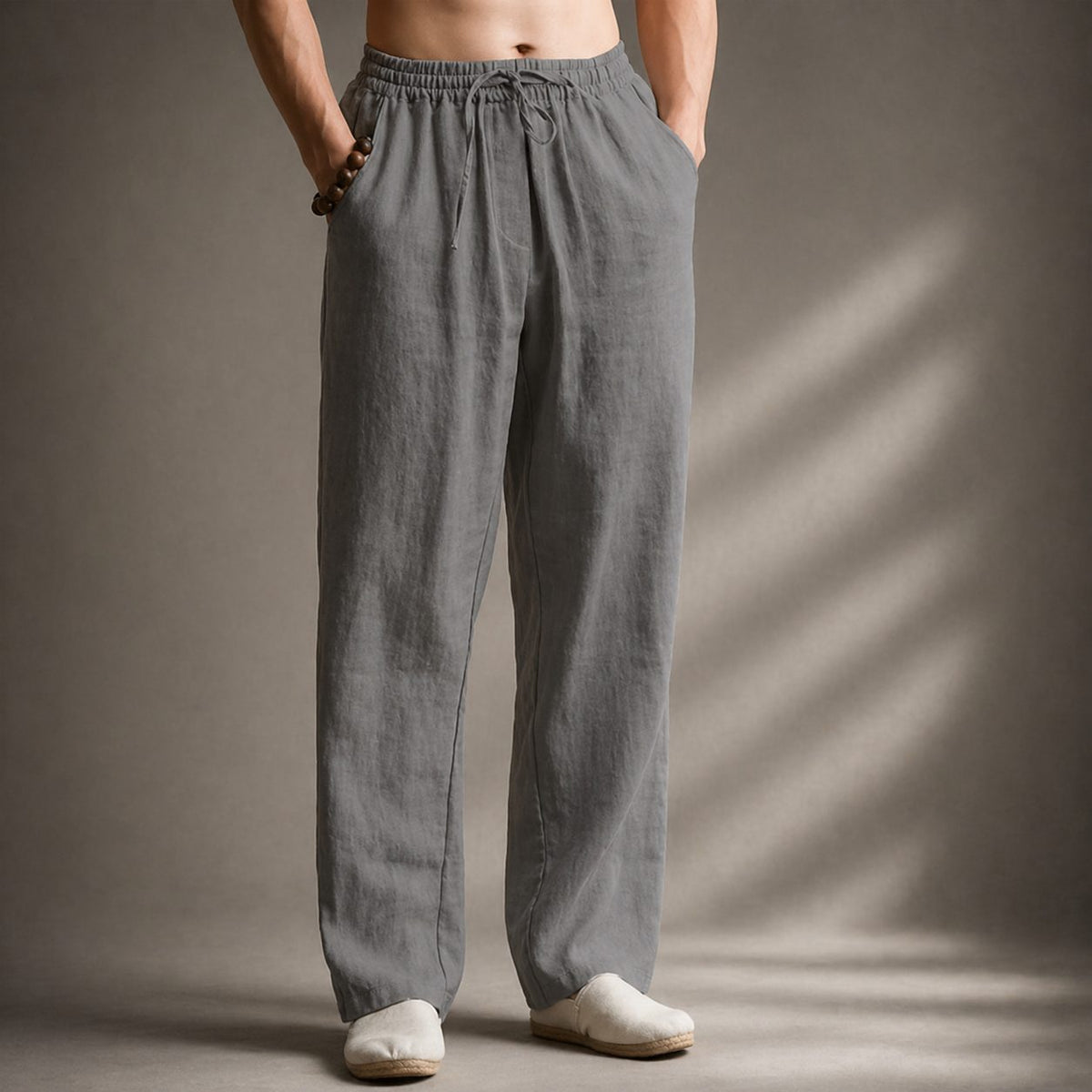Linen Blend Straight Leg Trousers for Men