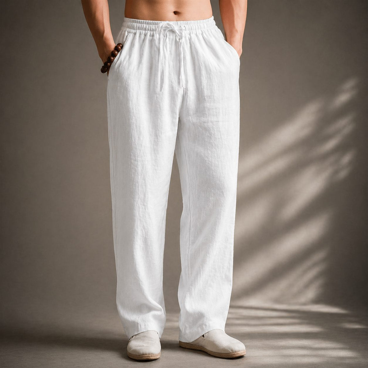 Linen Blend Straight Leg Trousers for Men