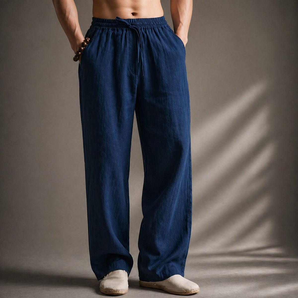 Linen Blend Straight Leg Trousers for Men